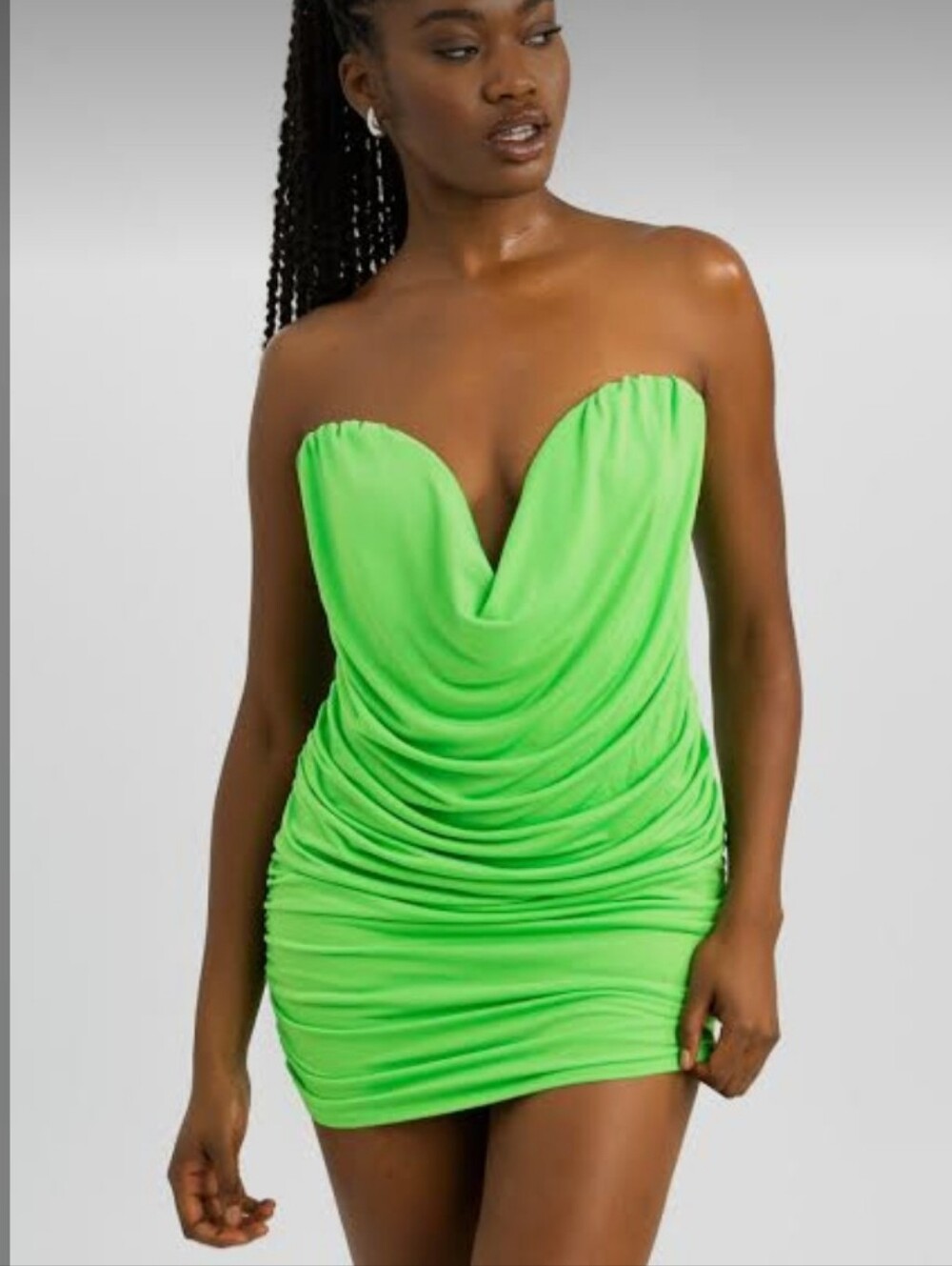 Strapless Draped Mini Dress in Neon Green Sz 12